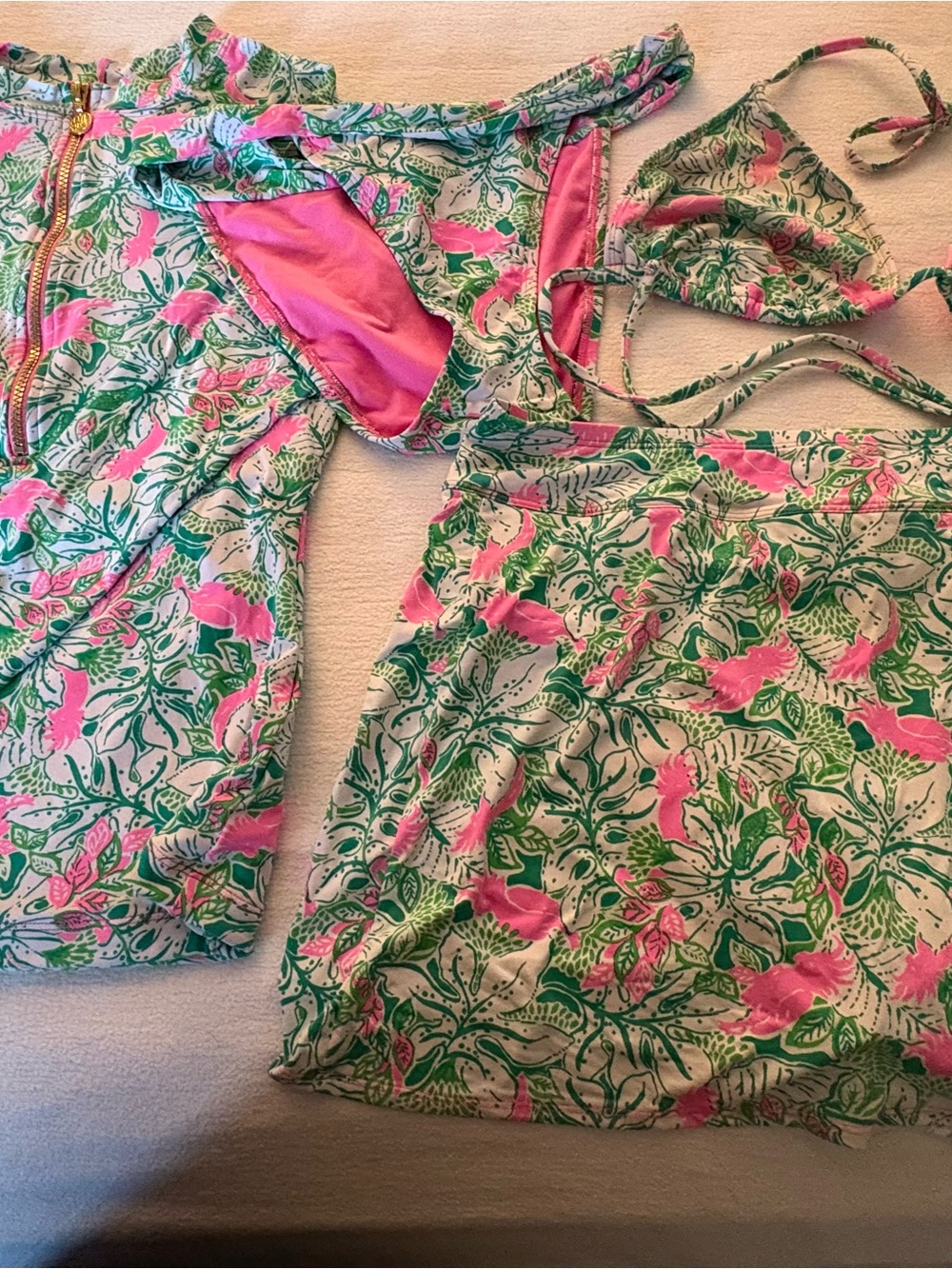 Lilly Pulitzer Pink & Green Floral Bikini, Sunguard & Swim Skirt. Mix and Match - Picture 1 of 5